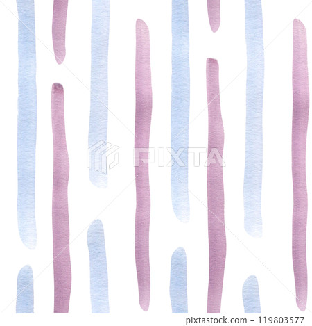 Stripped blue lilac watercolor seamless pattern isolated. Vertical paintbrush lines on repeated texture in soft tones. Stripes, lines hand drawn for marine background. Lines brush nautical style. 119803577