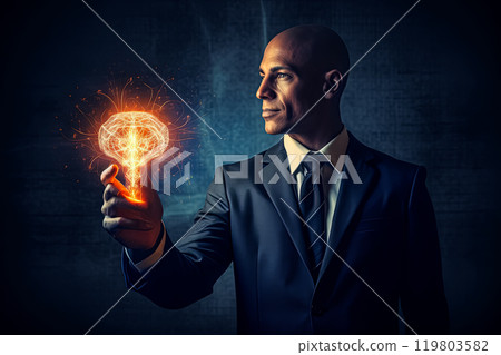A man in a suit holding a brain in his hand. 119803582