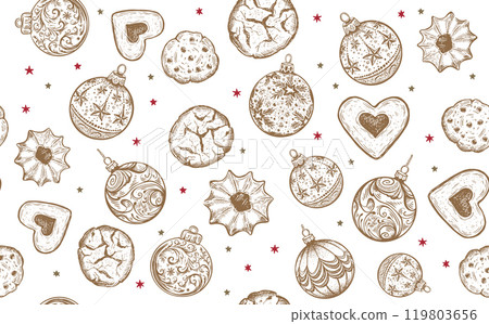 Christmas toy, cookie, pattern, Hand drawn illustration Christmas toy, cookie, pattern, Hand drawn illustration 119803656