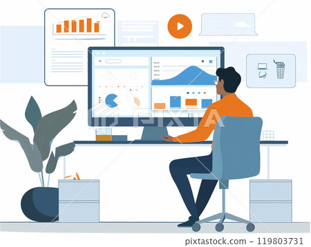 Person Analyzing Data on Computer Person Analyzing Data on Computer 119803731