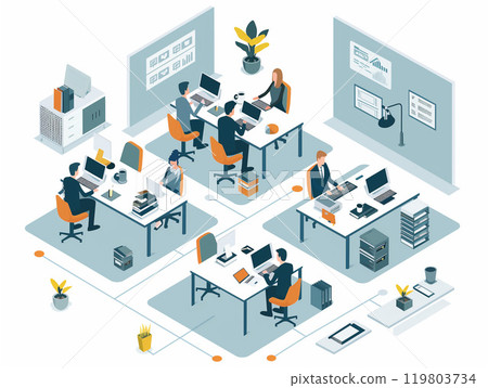 Isometric Modern Office Workspace with Team Collaboration 119803734