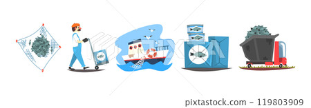 Fish Industry and Seafood Production Colorful Vector Set 119803909