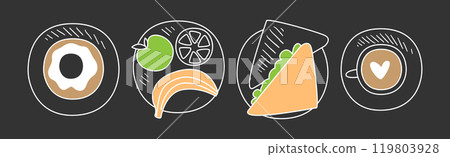Lunch Meal Chalk Hand Drawn Food Vector Set 119803928