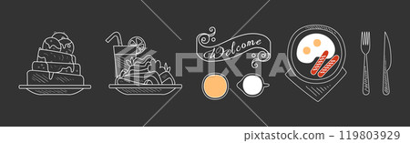 Lunch Meal Chalk Hand Drawn Food Vector Set 119803929