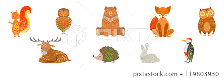 Ethnic Patterned Animals with Body Ornament Vector Set Ethnic Patterned Animals with Body Ornament Vector Set 119803930