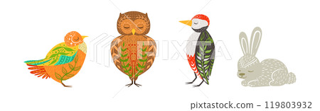 Ethnic Patterned Animals with Body Ornament Vector Set 119803932