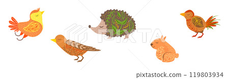 Ethnic Patterned Animals with Body Ornament Vector Set 119803934