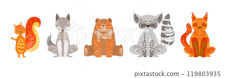 Ethnic Patterned Animals with Body Ornament Vector Set Ethnic Patterned Animals with Body Ornament Vector Set 119803935