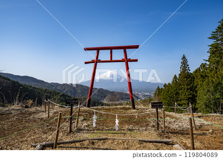 Kawaguchi Asama Shrine, Torii Gate in the Sky and Mount Fuji, Fujikawaguchiko Town, Minamitsuru District, Yamanashi Prefecture 119804089