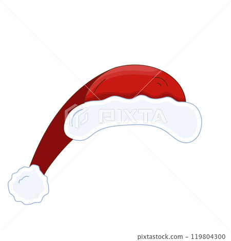 Red Santa Claus hat vector icon. Christmas Hat illustration. Headwear gnome with white fur and fluffy pompom. Design element illustration Red Santa Claus hat vector icon. Christmas Hat illustration. Headwear gnome with white fur and fluffy pompom. Design element illustration 119804300