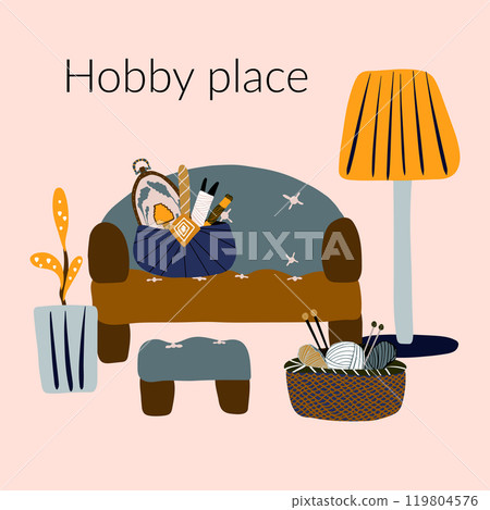 Knit embroidery hobby place needlework vector art Knit embroidery hobby place needlework vector art 119804576