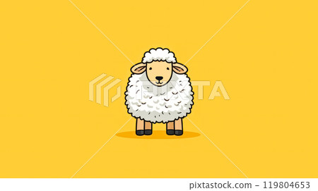 A cartoon sheep is standing on a yellow background. 119804653