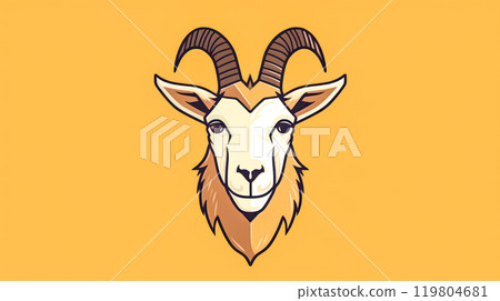 A ram with horns is the main focus of the image. 119804681