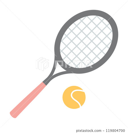Tennis racket and ball. Modern vector illustration isolated on white background, hand drawn, flat design 119804700