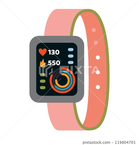 Fitness tracker, smart digital watch. Gadget for sports and healthy lifestyle. Trendy modern vector illustration isolated on white background, hand drawn, flat design 119804701