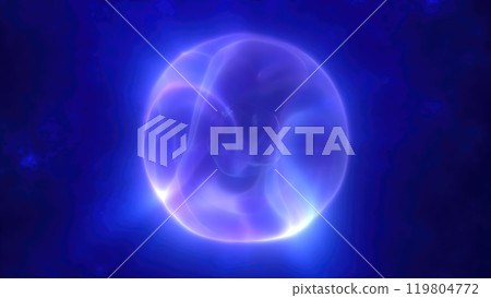 A glowing ethereal blue sphere radiates a soft light against a deep blue backdrop evoking a sense of cosmic wonder and serenity of energy technology or abstract art 119804772