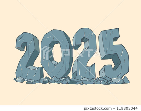 Coming New Year and Christmas 2025. Numbers 2025 from blue-gray ice. Business promotion for the new year. 119805044