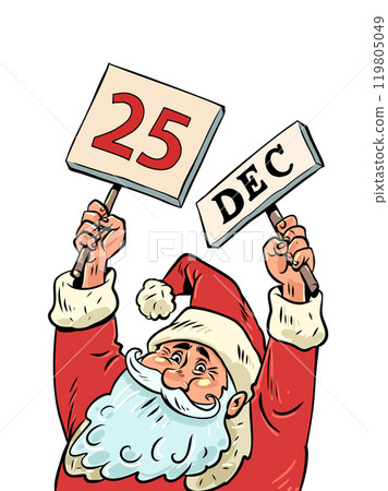 Santa Claus shows on December 25. Preparation for the coming New Year and Christmas. The latest discounts and promotions for gifts. 119805049