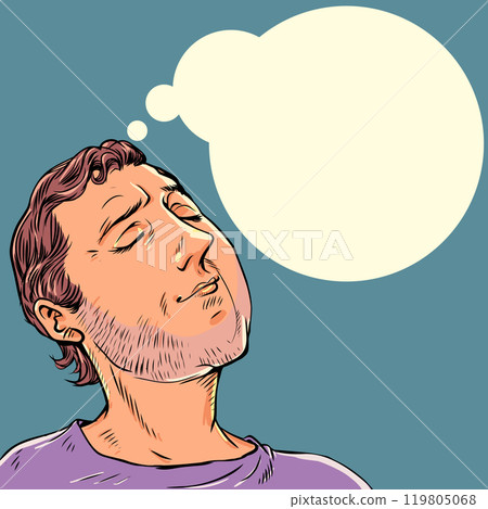 Man with closed eyes thinking. Meditation and reflection of a person. Dreaming about a product or service. Man with closed eyes thinking. Meditation and reflection of a person. Dreaming about a product or service. 119805068