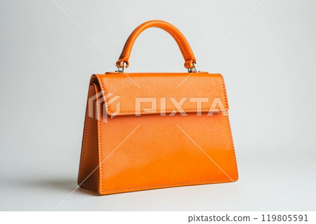 close-up of a stylish orange women's handbag on a white background close-up of a stylish orange women's handbag on a white background 119805591