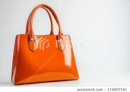 close-up of a stylish orange women's handbag on a white background close-up of a stylish orange women's handbag on a white background 119805592