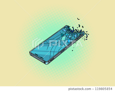 Broken broken smartphone. Repair and maintenance service for technical devices. Guarantees for buying a phone in an online store. 119805854