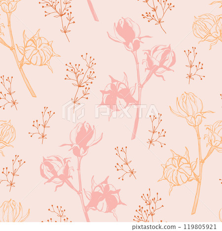 Hand drawn pink and orange flowers seamless pattern 119805921