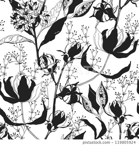 Black and white floral seamless pattern Black and white floral seamless pattern 119805924