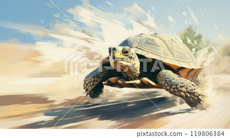 turtle moving fast metaphorical illustration 119806384