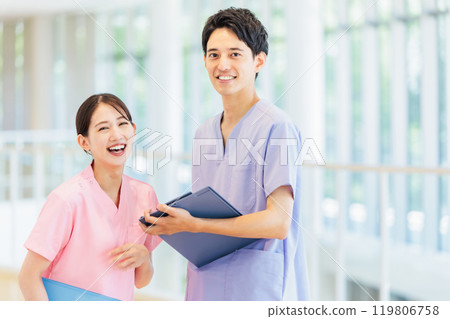 Young doctors and nurses working in hospitals 119806758