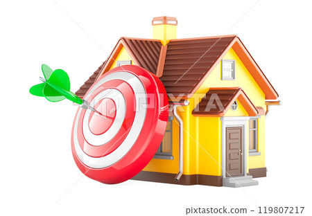House and Target with arrow in bullseye, 3D rendering 119807217