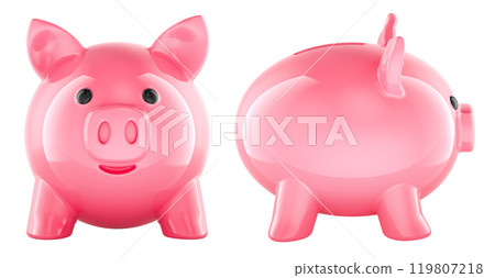 Piggy Bank, front and side views. 3D rendering 119807218