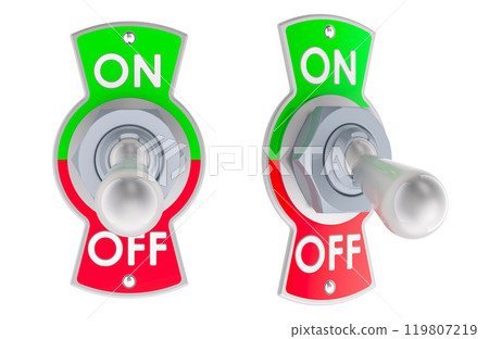 Toggle Switch, OFF. Front and side views, 3D rendering Toggle Switch, OFF. Front and side views, 3D rendering 119807219