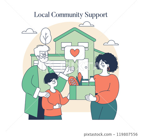 Giving Tuesday concept. Family donates food to local charity, promoting generosity and community solidarity. Unified support during holidays. Vector illustration. Giving Tuesday concept. Family donates food to local charity, promoting generosity and community solidarity. Unified support during holidays. Vector illustration. 119807556
