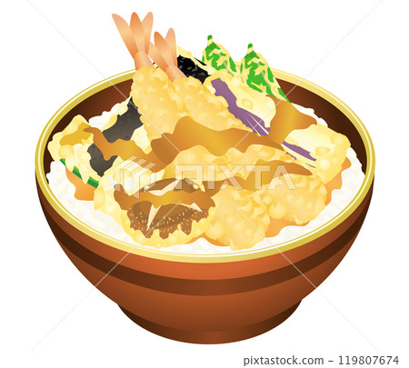 Delicious tempura bowl in a different bowl illustration 119807674