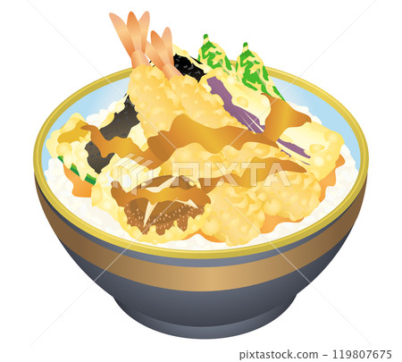 Illustration of a delicious-looking bowl of tempura 119807675