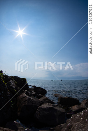 See Lake Biwa in summer through an ultra-wide-angle lens See Lake Biwa in summer through an ultra-wide-angle lens 119807931