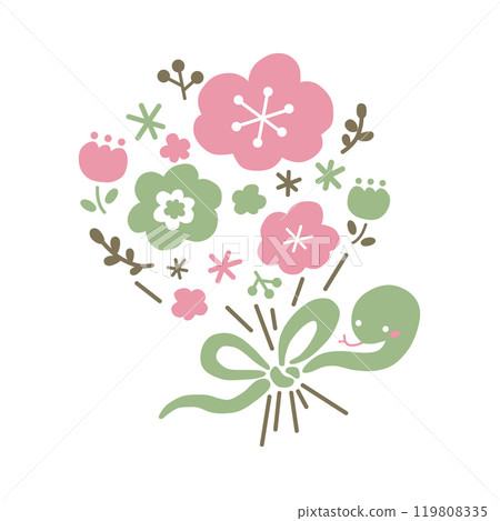 蛇和花花束粉紅色的插圖 蛇和花花束粉紅色的插圖 119808335