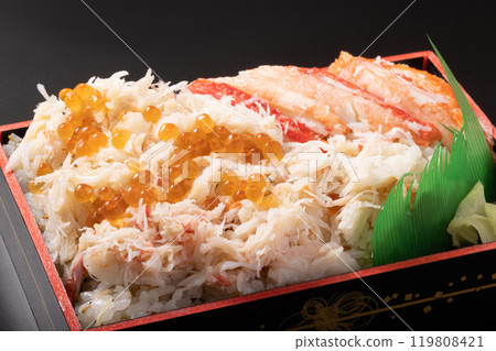 Snow crab and salmon roe chirashi sushi Snow crab and salmon roe chirashi sushi 119808421