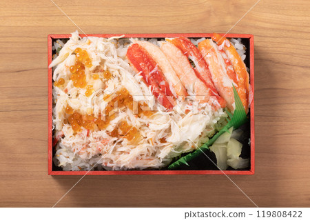 Snow crab and salmon roe chirashi sushi Snow crab and salmon roe chirashi sushi 119808422