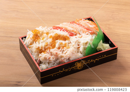Snow crab and salmon roe chirashi sushi Snow crab and salmon roe chirashi sushi 119808423