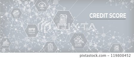 Credit Score for Loan Refinance or Application Icon Set and Web Banner Credit Score for Loan Refinance or Application Icon Set and Web Banner 119808452