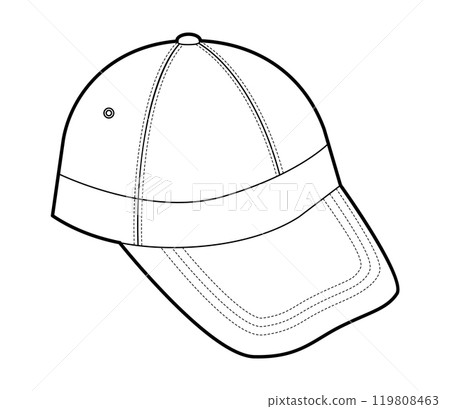 Fitted Cap Baseball Hat. Summer Head Fashion accessory clothing technical illustration. Vector headgear for Men, Fitted Cap Baseball Hat. Summer Head Fashion accessory clothing technical illustration. Vector headgear for Men, 119808463