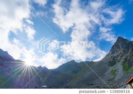 [Mountain material] Mt. Yari and blue sky at sunset as seen from Yarisawa Cirque [Nagano Prefecture] 119808516
