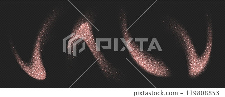 Rose gold glitter splashes, shiny star dust explosion, shimmer spray effect, festive holiday particles 119808853
