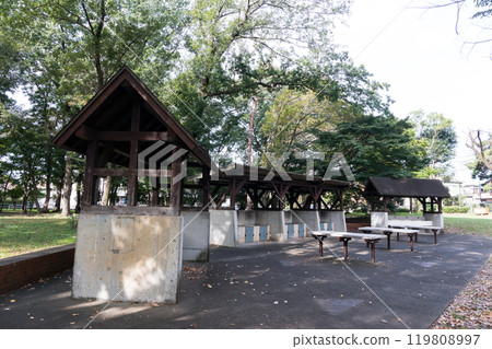 Nogawa Park youth campground, clear autumn sky, Osawa, Mitaka, Tokyo 119808997