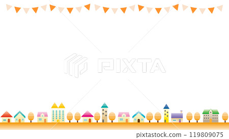 簡單的城市景觀和城市景觀插畫秋天的風景 簡單的城市景觀和城市景觀插畫秋天的風景 119809075