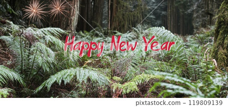 Celebrating New Year among lush forest ferns 119809139