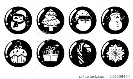 Set of isolated Christmas and New Year label in cute doodle style on transparent background. Volume 6 : Black silhouette. Set of isolated Christmas and New Year label in cute doodle style on transparent background. Volume 6 : Black silhouette. 119809494