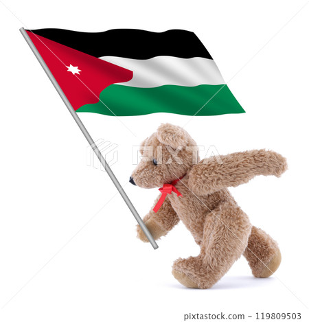 Jordan flag being carried by a cute teddy bear Jordan flag being carried by a cute teddy bear 119809503